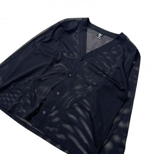 V-NECK CARDIGAN - KNIT MESH (BLACK)