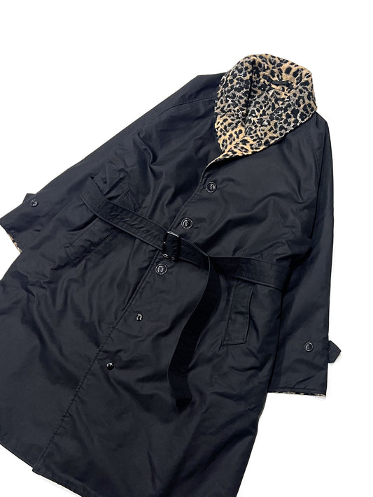 Shawl Collar Reversible Coat - Iridescent Twill Black