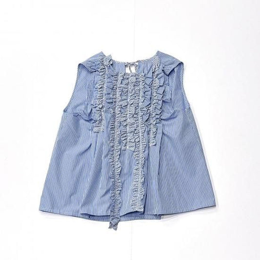 Sleeveless Frill Shirt - Stripe
