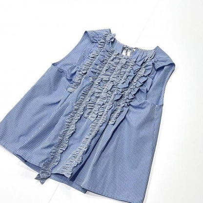 Sleeveless Frill Shirt - Stripe