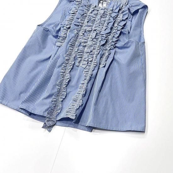 Sleeveless Frill Shirt - Stripe