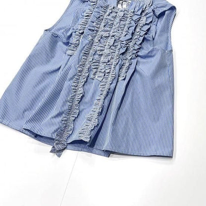Sleeveless Frill Shirt - Stripe