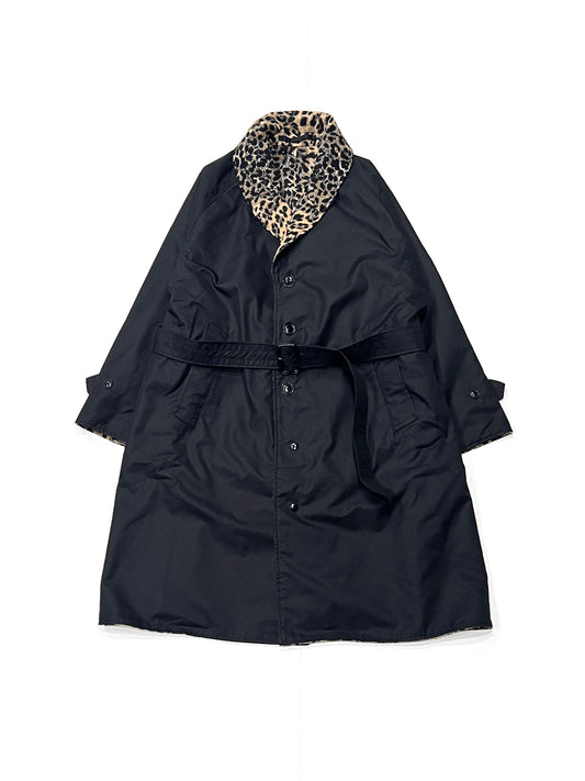 Shawl Collar Reversible Coat - Iridescent Twill Black