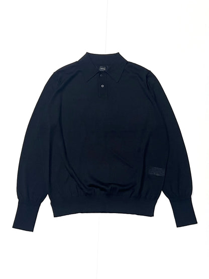 STRUCTURE EYELET L/S POLO BLACK