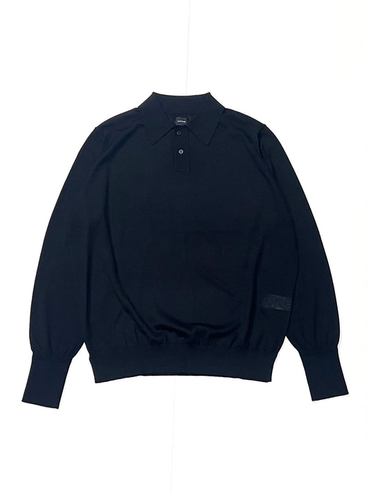 STRUCTURE EYELET L/S POLO BLACK