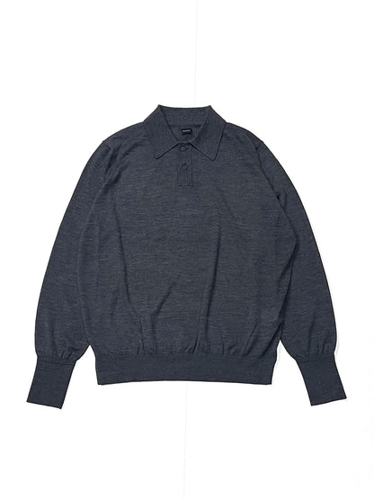 STRUCTURE EYELET L/S POLO GREY