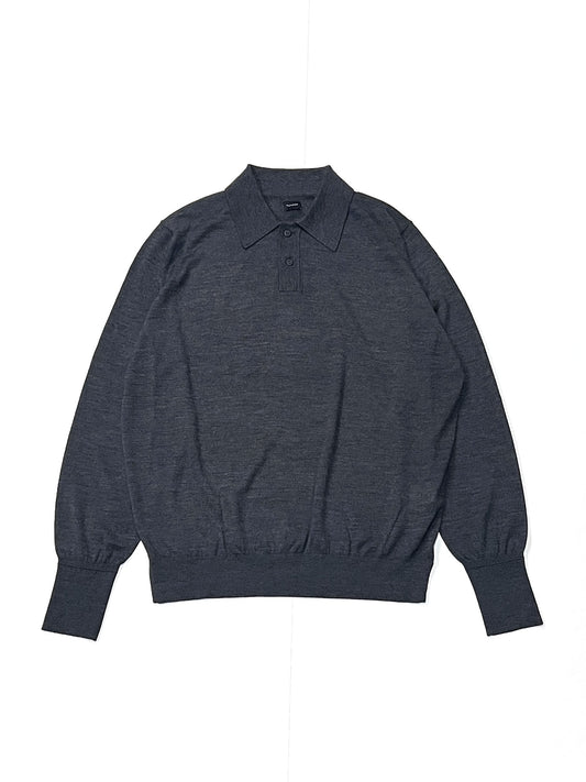 STRUCTURE EYELET L/S POLO GREY