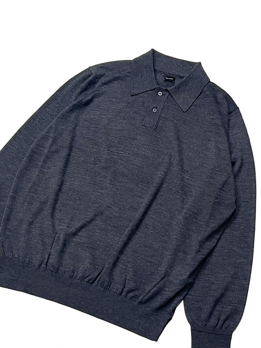 STRUCTURE EYELET L/S POLO GREY