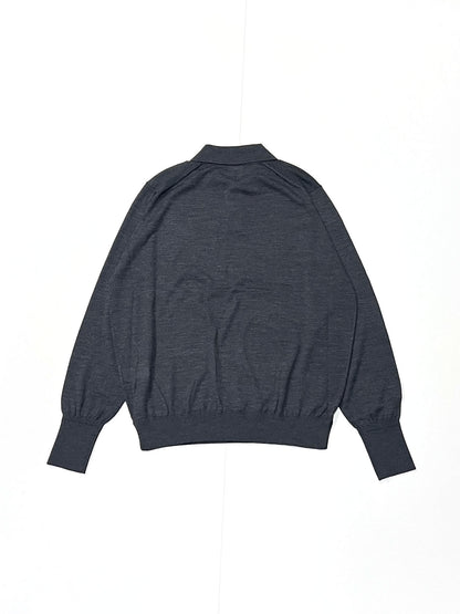 STRUCTURE EYELET L/S POLO GREY