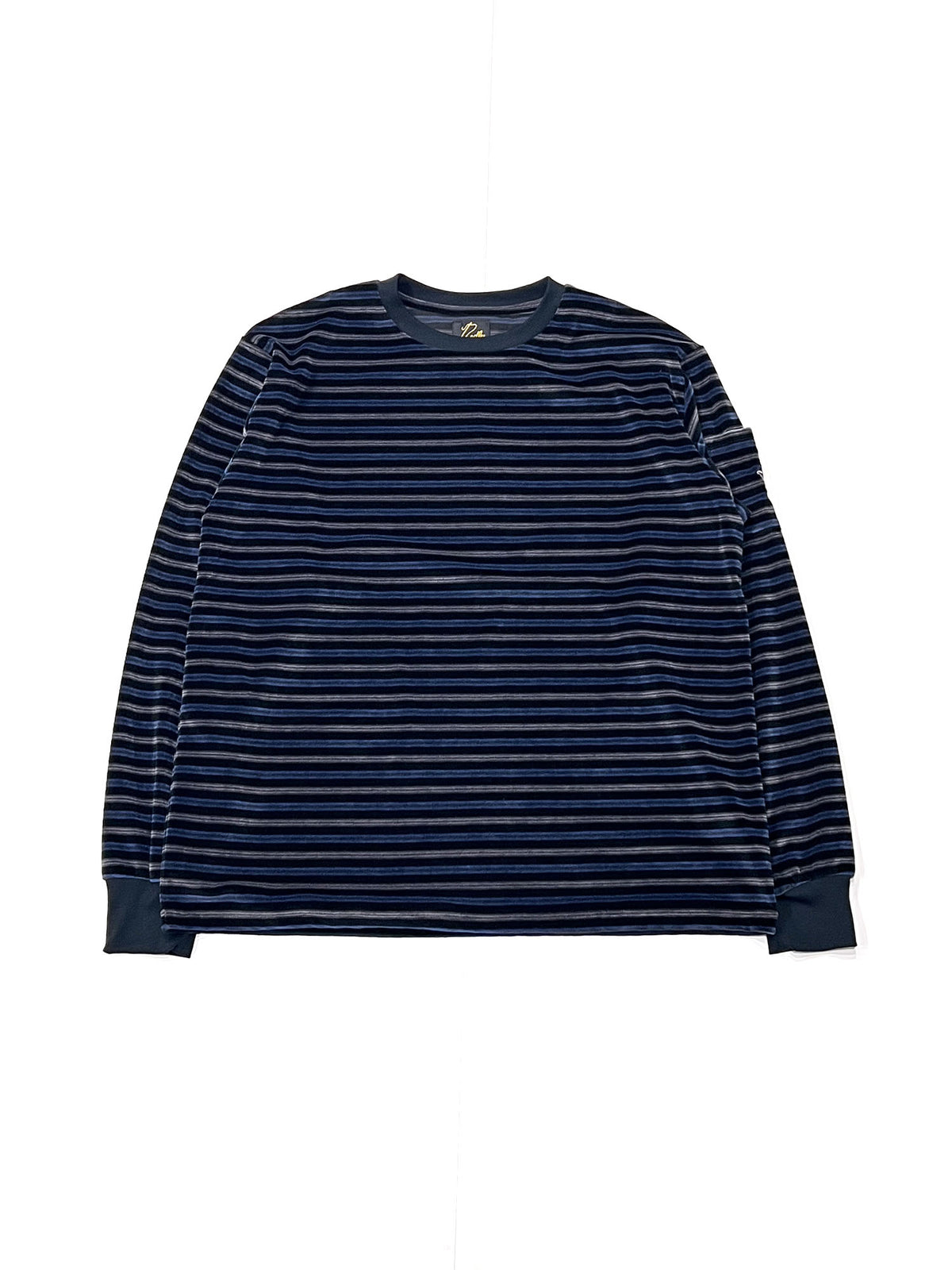 L/S CREW NECK TEE - STRIPE VELOUR BLACK