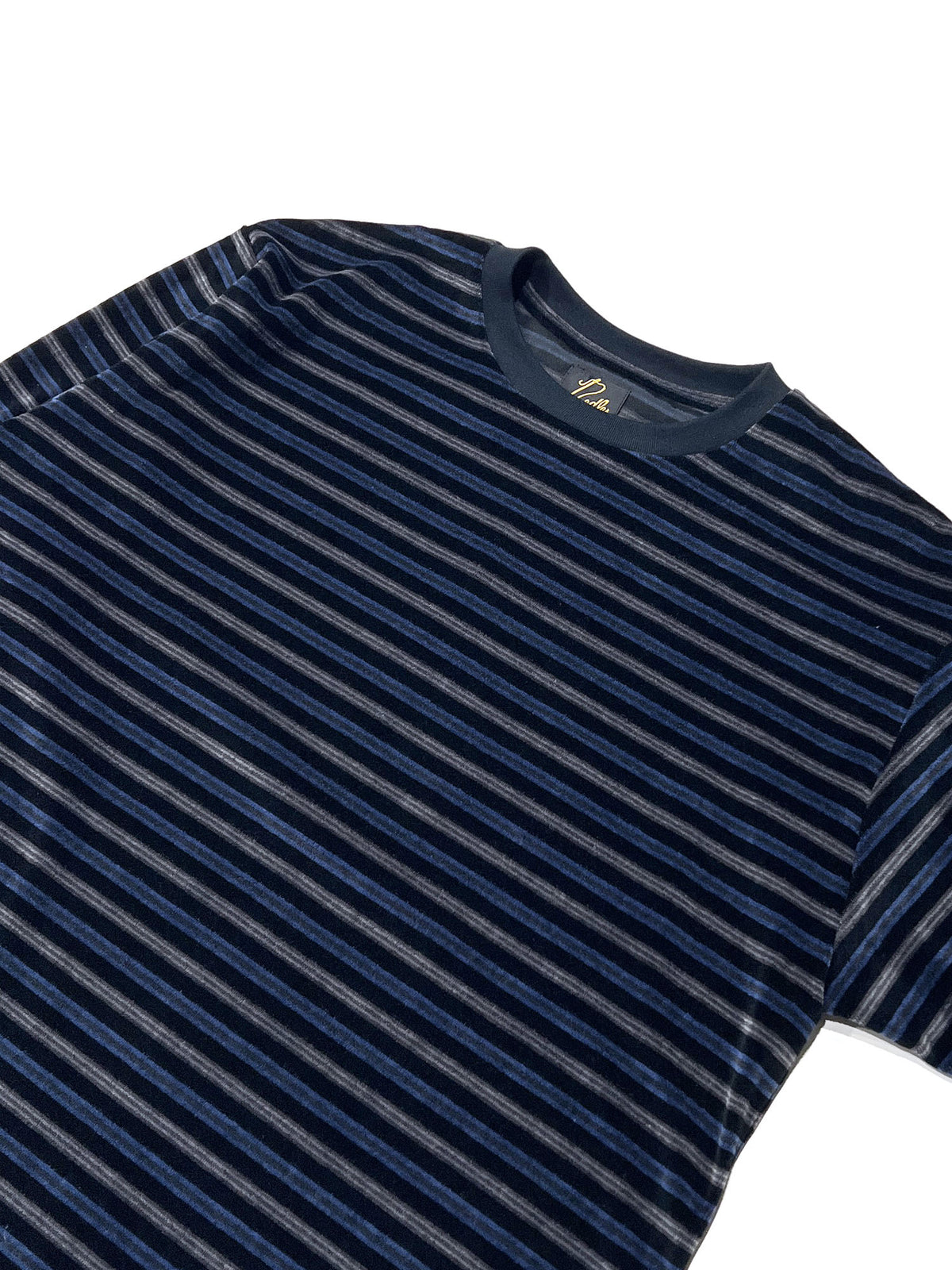 L/S CREW NECK TEE - STRIPE VELOUR BLACK