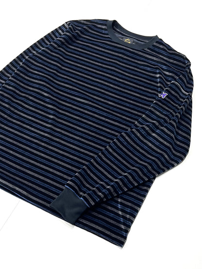 L/S CREW NECK TEE - STRIPE VELOUR BLACK