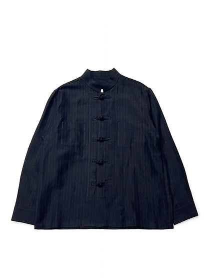 Pin-stripe Double Button Shirt Black