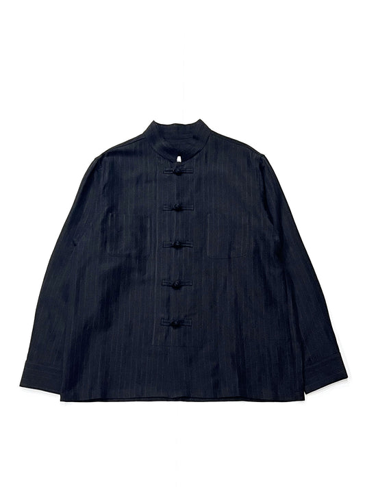 Pin-stripe Double Button Shirt Black