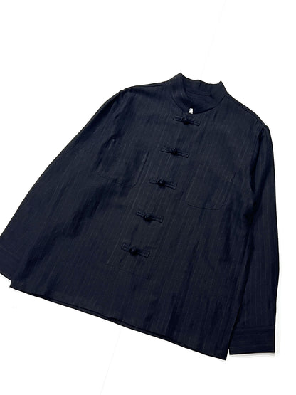 Pin-stripe Double Button Shirt Black