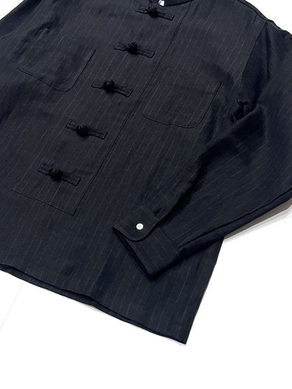 Pin-stripe Double Button Shirt Black