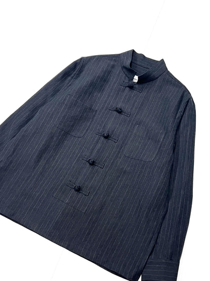 Pin-stripe Double Button Shirt Gray