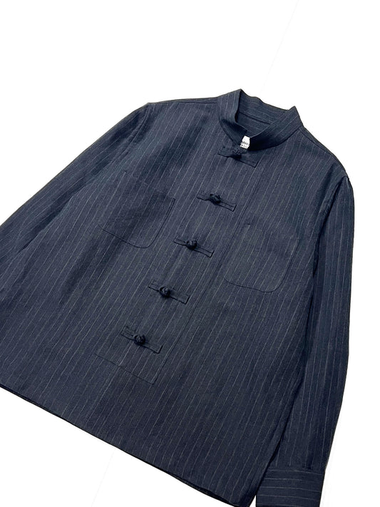 Pin-stripe Double Button Shirt Gray