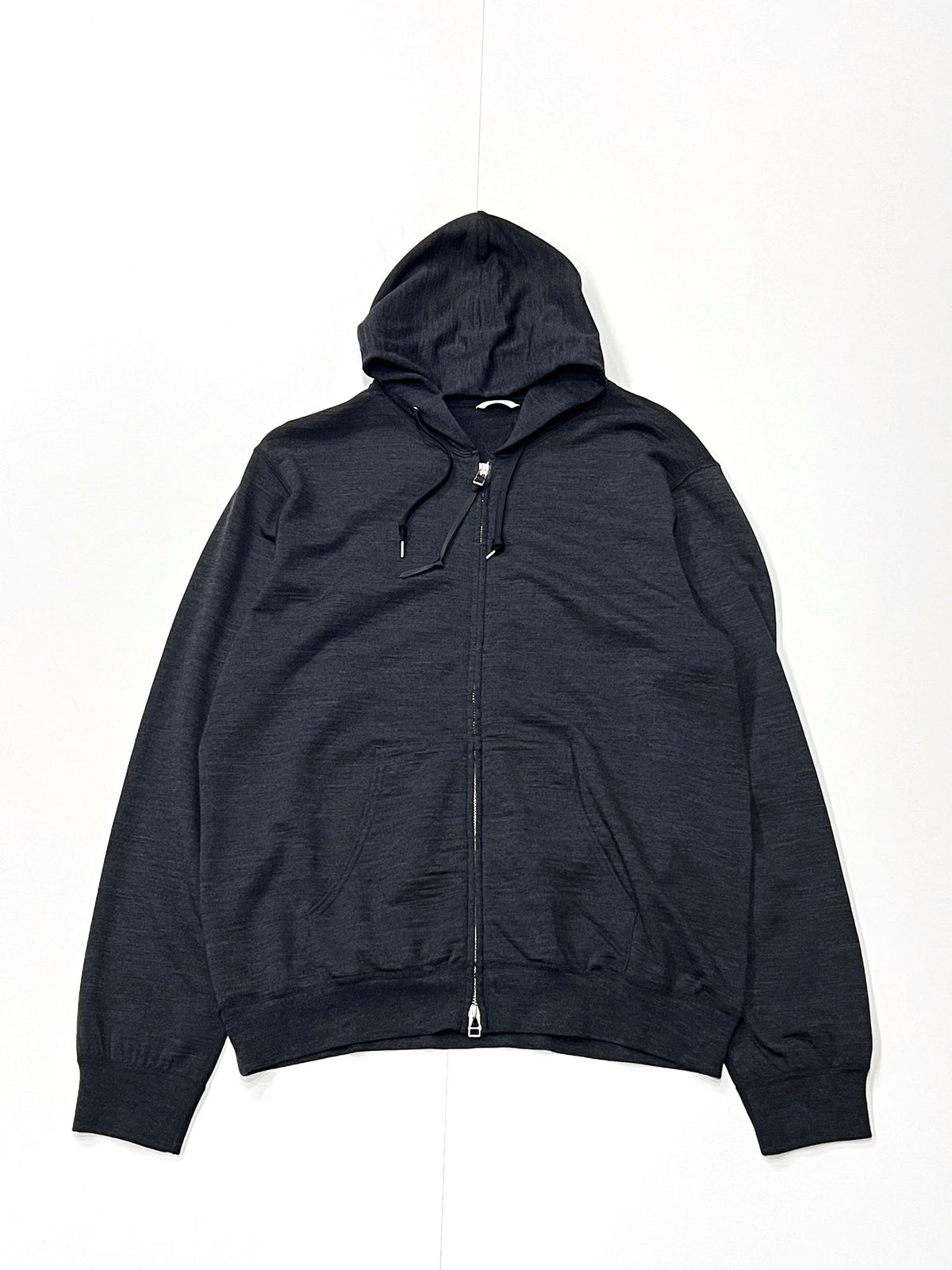 Super 140’s Melino Wool Zip Up Hoodie Charcoal