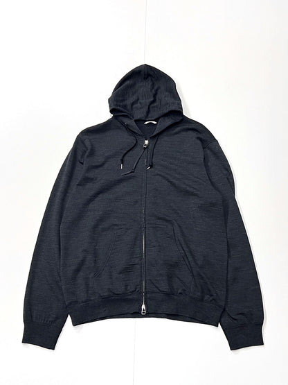 Super 140’s Melino Wool Zip Up Hoodie Charcoal
