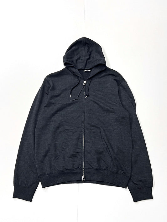 Super 140’s Melino Wool Zip Up Hoodie Charcoal