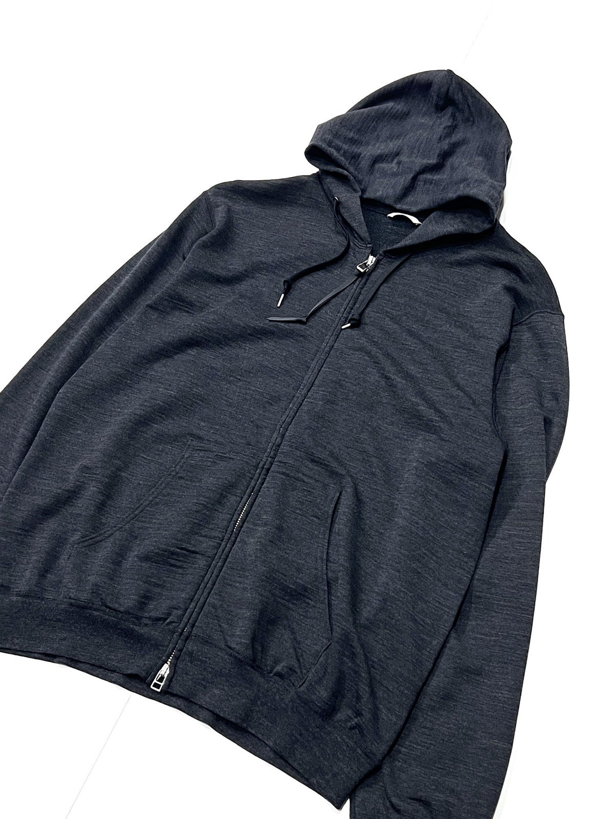 Super 140’s Melino Wool Zip Up Hoodie Charcoal