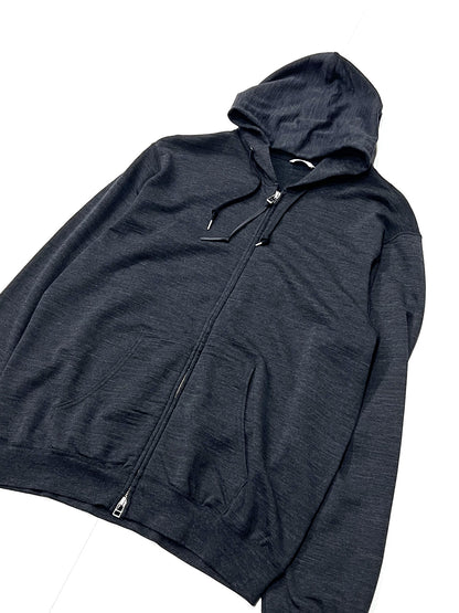 Super 140’s Melino Wool Zip Up Hoodie Charcoal
