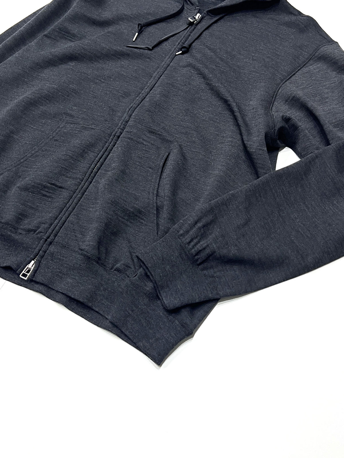Super 140’s Melino Wool Zip Up Hoodie Charcoal