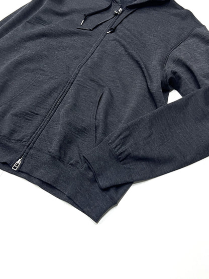 Super 140’s Melino Wool Zip Up Hoodie Charcoal