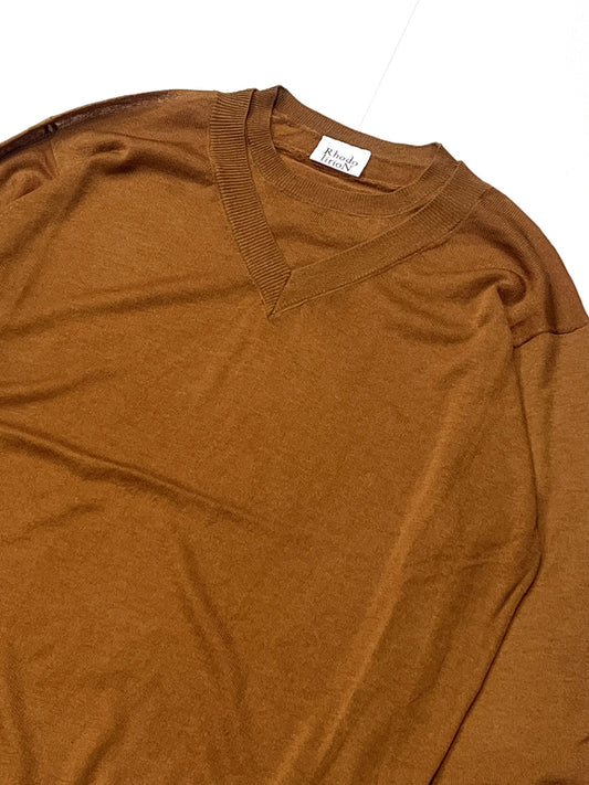 FAUX LAYERED SWEATER - FINE GAUGE KNIT BRICK