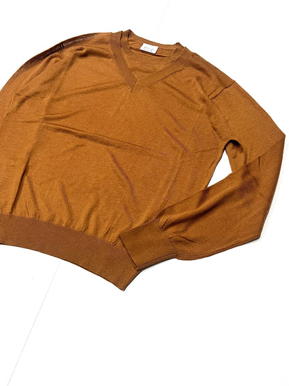 FAUX LAYERED SWEATER - FINE GAUGE KNIT BRICK